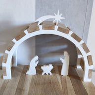 Krippe unter Bogen aus Easy-Sticks gebastelt