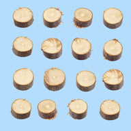 Vielseitige 10mm, 15mm und 20mm Holzscheiben von easy-sticks für kreative Bastelideen, auf einem blauen Hintergrund angeordnet.