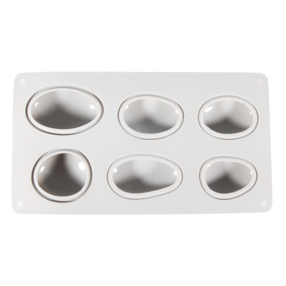 Silikonform Steine von Easy-Sticks, zeigt die Silikonform mit sechs großzügig geformten Steinmotiven, perfekt für das Ausgießen in verschiedenen Materialien.