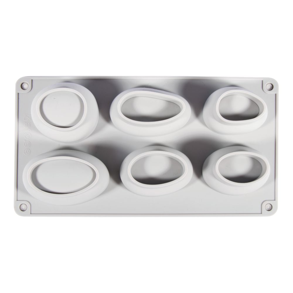 Silikonform Steine von Easy-Sticks, detaillierte Ansicht der Silikonform, die sechs ovale Steinformen zeigt, ideal für kreative Gießprojekte.