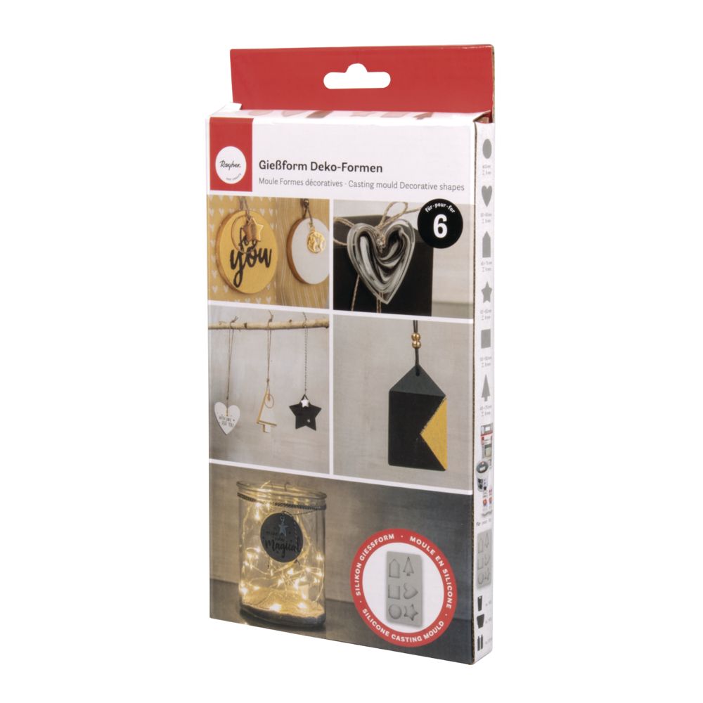 Verpackung der Silikonform Deko-Formen von easy-sticks, ideal für das Gießen von Schmuckanhängern und Dekorationen mit verschiedenen Formen.