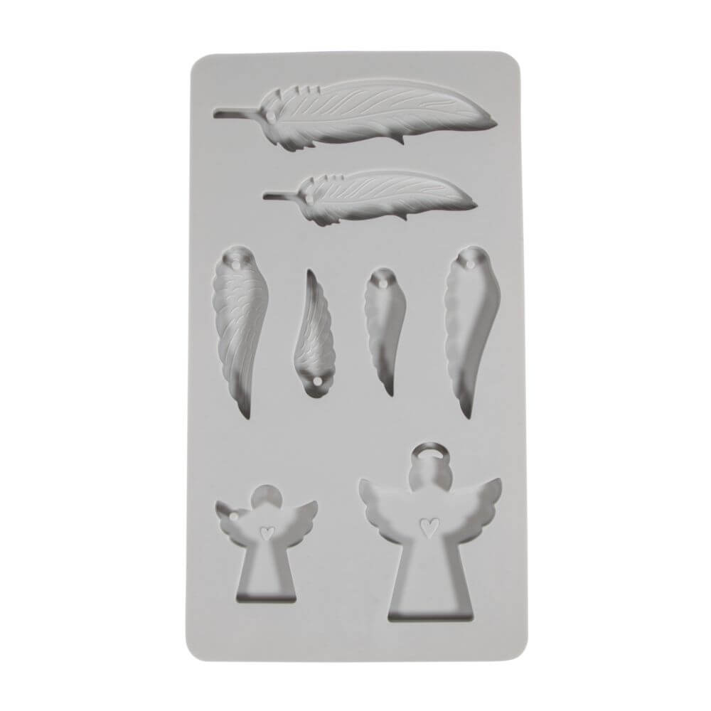 Die Rayher Silikon Gießform für Engel und Flügel zeigt die detaillierte Formgebung, die es ermöglicht, kunstvolle Anhänger zu kreieren, ideal für persönliche Bastelprojekte von easy-sticks.