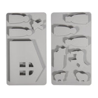 Zwei teilige Silikon Gießform Krippe von easy-sticks mit 11 Motiven, einschließlich Krippe und Figuren, perfekt für das Gießen von modernen Weihnachtskrippen aus verschiedenen Materialien.