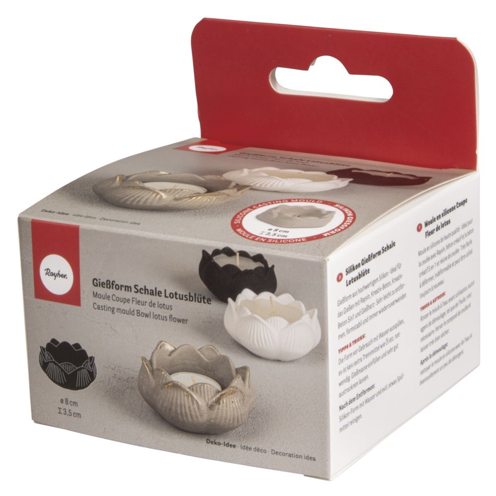 Verpackung der Silikonform 'Schale Lotusblüte' von Easy-Sticks, ideal für die Herstellung dekorativer Schalen und Teelichthalter.