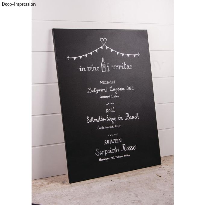 Schwarze Tafel mit dekorativer Beschriftung für Weine, ideal für die Nutzung mit Kreide-Markern von easy-sticks, Kreide-Marker Keilspitze 2-6 mm.