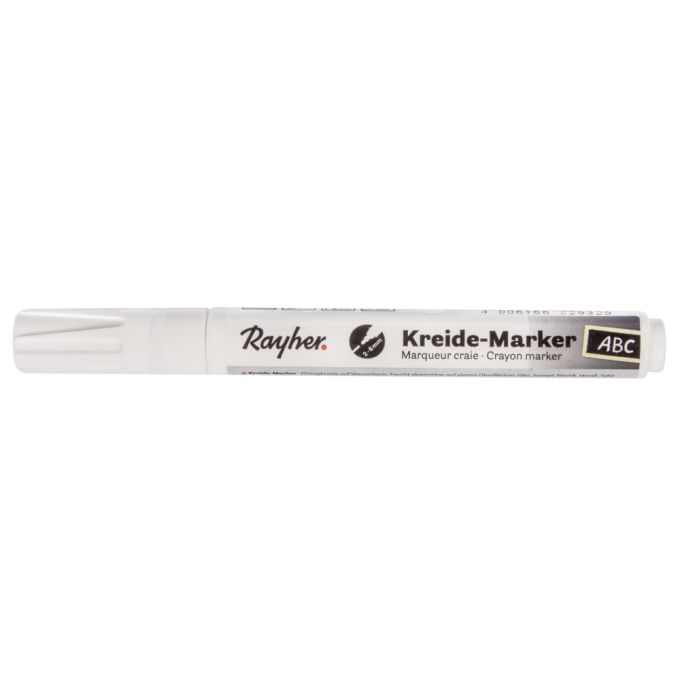 Weißer Kreide-Marker von Rayher, perfekt für die Nutzung auf verschiedenen Oberflächen, Teil der Kollektion Kreide-Marker Keilspitze 2-6 mm von easy-sticks.