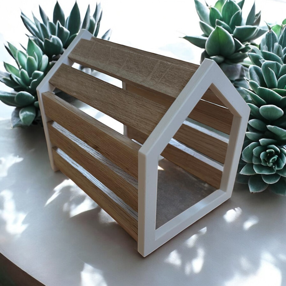 3D gedruckte Häuser Rahmen in weiß zum Bauen eines Deko Hauses mit Easy-Sticks