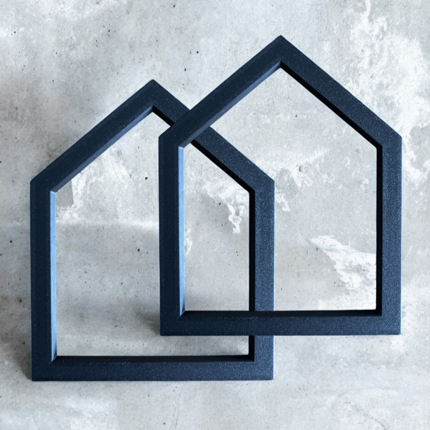 3D gedruckte Häuserrahmen in schwarz zum Bauchen eines Hauses mit Easy-Sticks