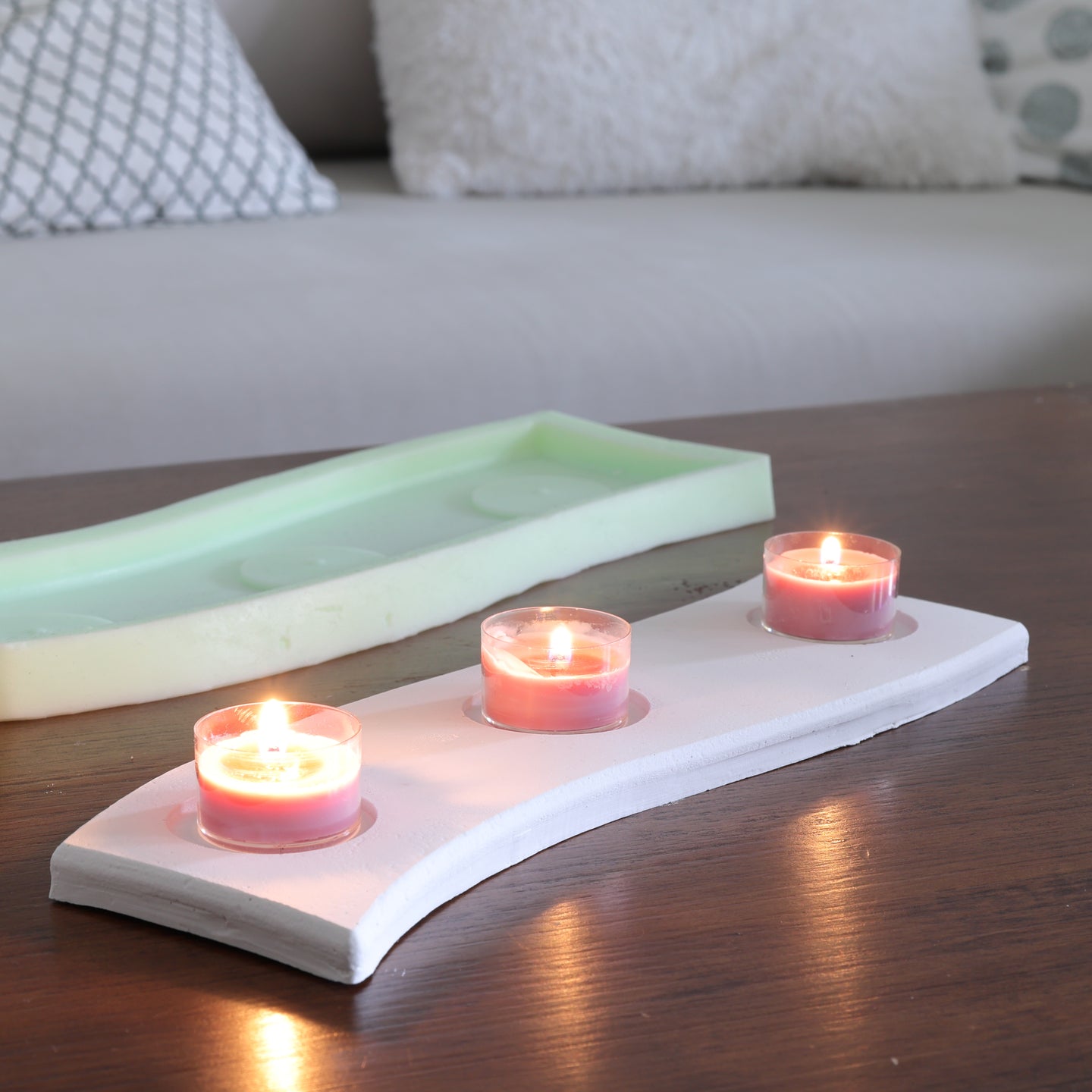 Teelichthalter Silikonform Für 3 Teelichthalter Auf Elegantem Tablett 10Cm X 30Cm Dekotablett