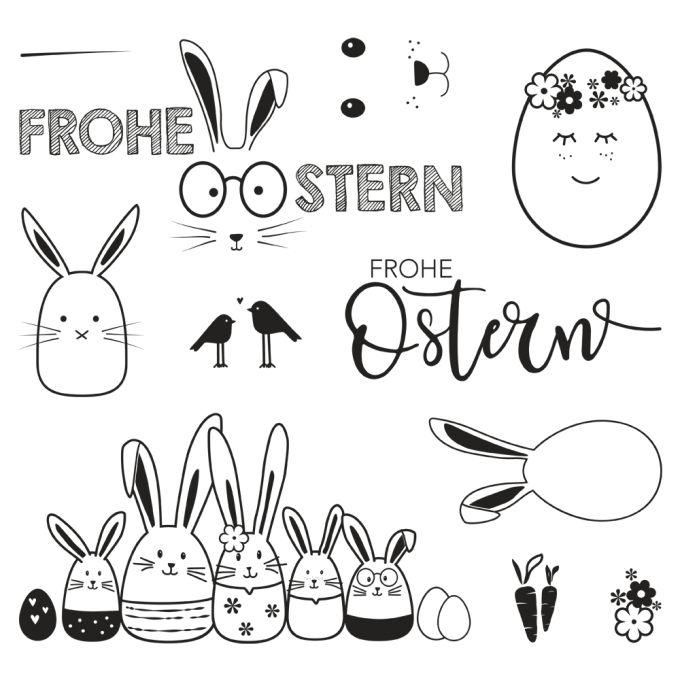 Frohe Ostern Clear Hasen Stamps Set Mit 11 Motiven, 102,5x97mm Für Karten & Geschenke