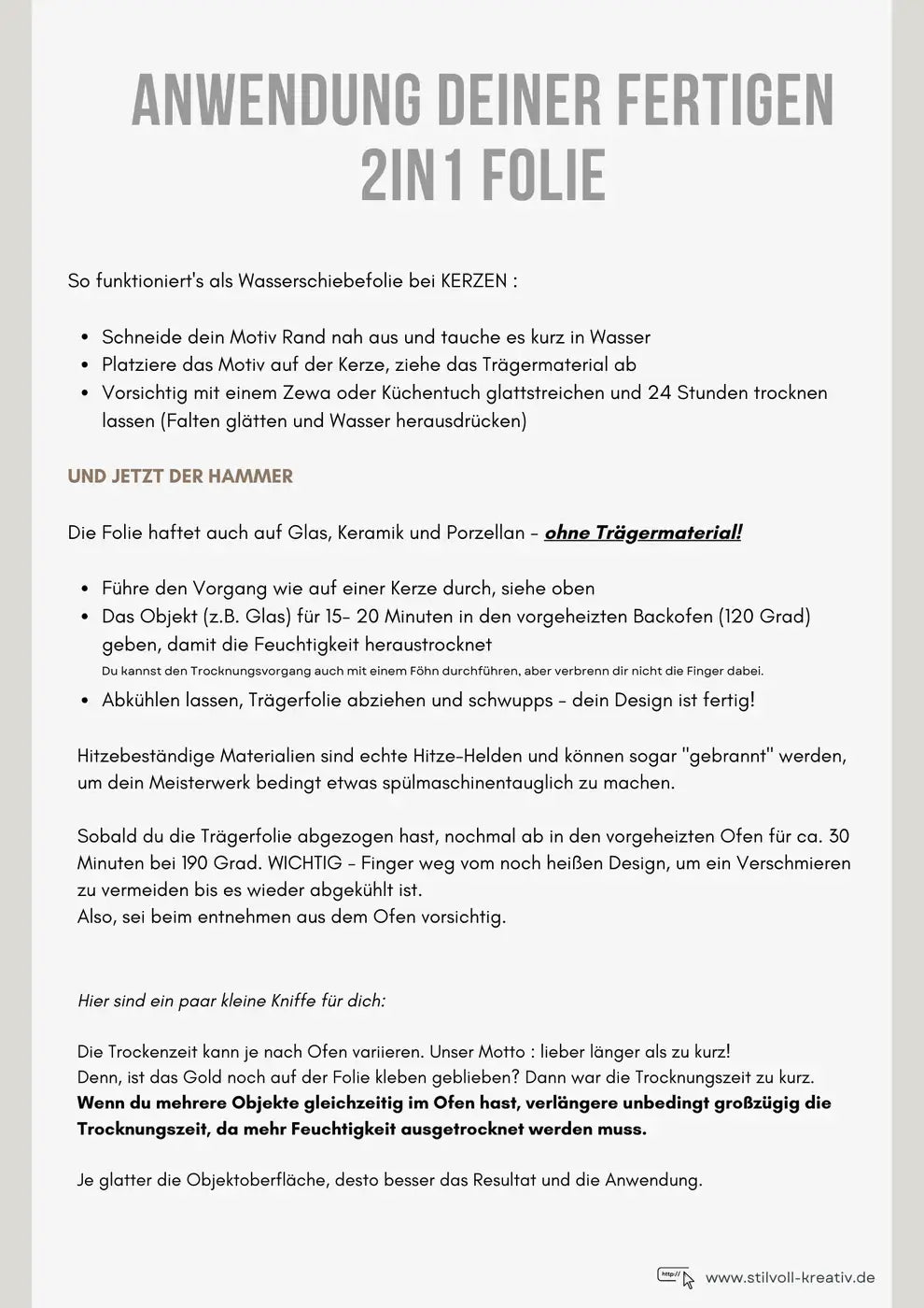 DIY 2in1 Metallic Wasserschiebefolien Set für Kerzen, Acryl Easy-Sticks, Keramik, Glas