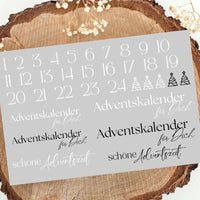 Adventskalender Zahlen Rub on UV Sticker randlos A5 schwarz weiß Advent Sticker DIY Kalender basteln