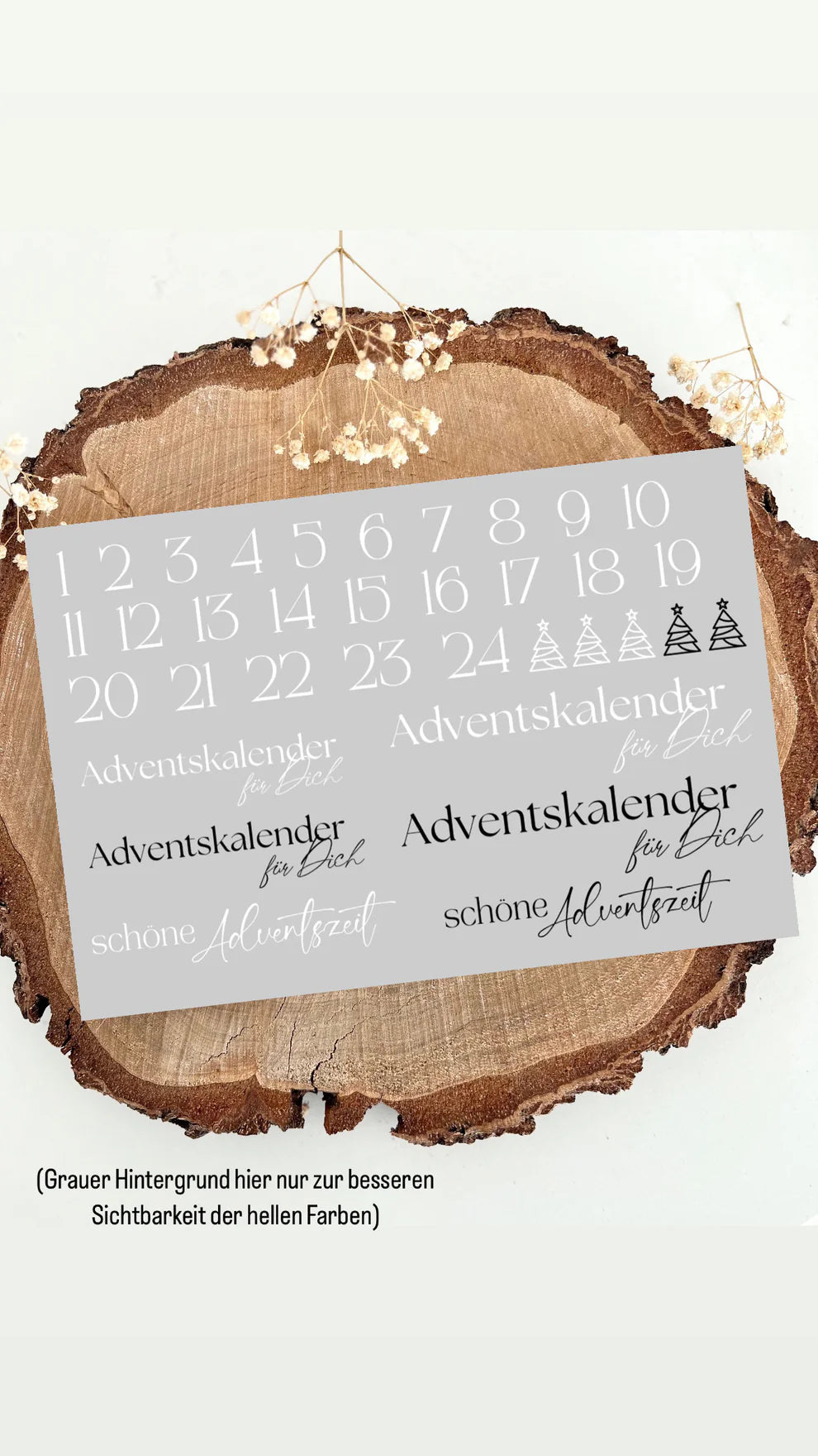 Adventskalender Zahlen Rub on UV Sticker randlos A5 schwarz weiß Advent Sticker DIY Kalender basteln