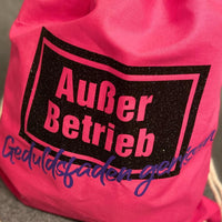 Beuteltasche mit dem Aufdruck "Außer Betrieb - Geduldsfaden gerissen" von easy-sticks, ideal für kreative Projekte und DIY Designs.