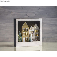 Holzmotiv Häuser Set Mit 3 Holzhäusern, Dekorativen Motiven Und FSC Zertifiziertem Holz, 18x12cm