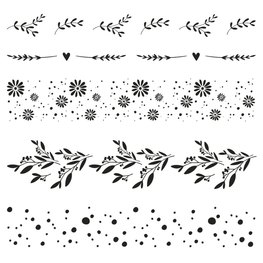 Schwarze Bordüren-Motive von Easy-Sticks: Zarte Blumen und Blätter für kreatives Stempeln mit Clear Stamps Blumenmotive.
