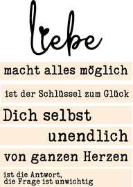 Inspirierendes Design für den "Liebe" Acryl Aufsteller von easy-sticks mit motivierenden Sprüchen. Ideal für Plotten und Lasern, um kreative Projekte mit Herz zu gestalten.