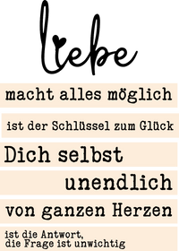Inspirierendes Design für den "Liebe" Acryl Aufsteller von easy-sticks mit motivierenden Sprüchen. Ideal für Plotten und Lasern, um kreative Projekte mit Herz zu gestalten.