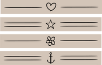 Detaillierte Darstellung der minimalistischen Plotter- und Lasergravur-Dateien von easy-sticks mit einem Herz, Stern, Blume und Anker in elegantem Design.