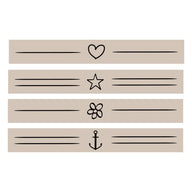 Minimalistische Plotter- und Lasergravur-Dateien von easy-sticks, zeigen vier verschiedene Design-Elemente: Herz, Stern, Blume und Anker auf einem hellen Hintergrund.