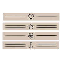 Minimalistische Plotter- und Lasergravur-Dateien von easy-sticks, zeigen vier verschiedene Design-Elemente: Herz, Stern, Blume und Anker auf einem hellen Hintergrund.