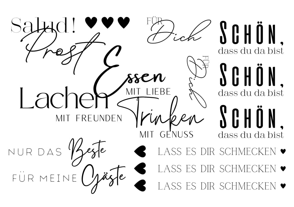 Tassen Glas Keramik Beschriftung mit Rub On Stickern Für dich Schön, dass du da bist Lass es dir schmecken