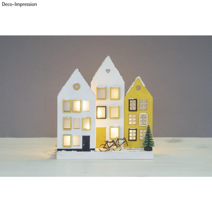 Holzmotiv Häuser Set Mit 3 Holzhäusern, Dekorativen Motiven Und FSC Zertifiziertem Holz, 18x12cm