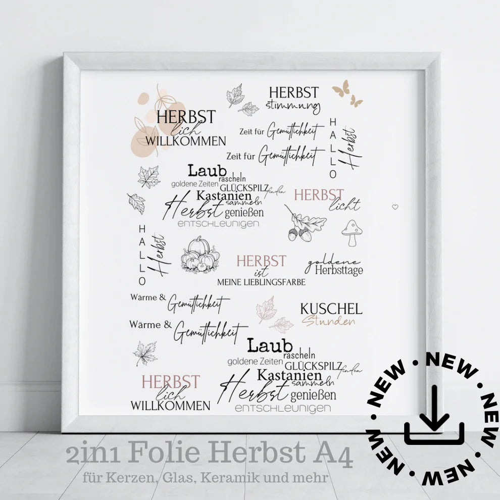 2in1 Folie Herbst A4 | KERZEN | GLAS | KERAMIK DIY Beschriftung Transferfolie