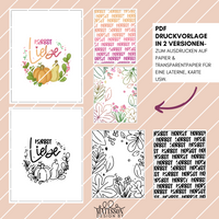PDF Druckvorlage mit Herbst Liebe Motiven von easy-sticks, ideal zum Ausdrucken für eine Laterne oder Karte.