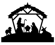 Silhouette einer Weihnachtskrippe mit Hirte, Maria, Josef und Tieren, ideal für DIY-Projekte von Easy-Sticks, Krippe zum Plotten und Lasern für einen Easy-Sticks Kartenhalter.