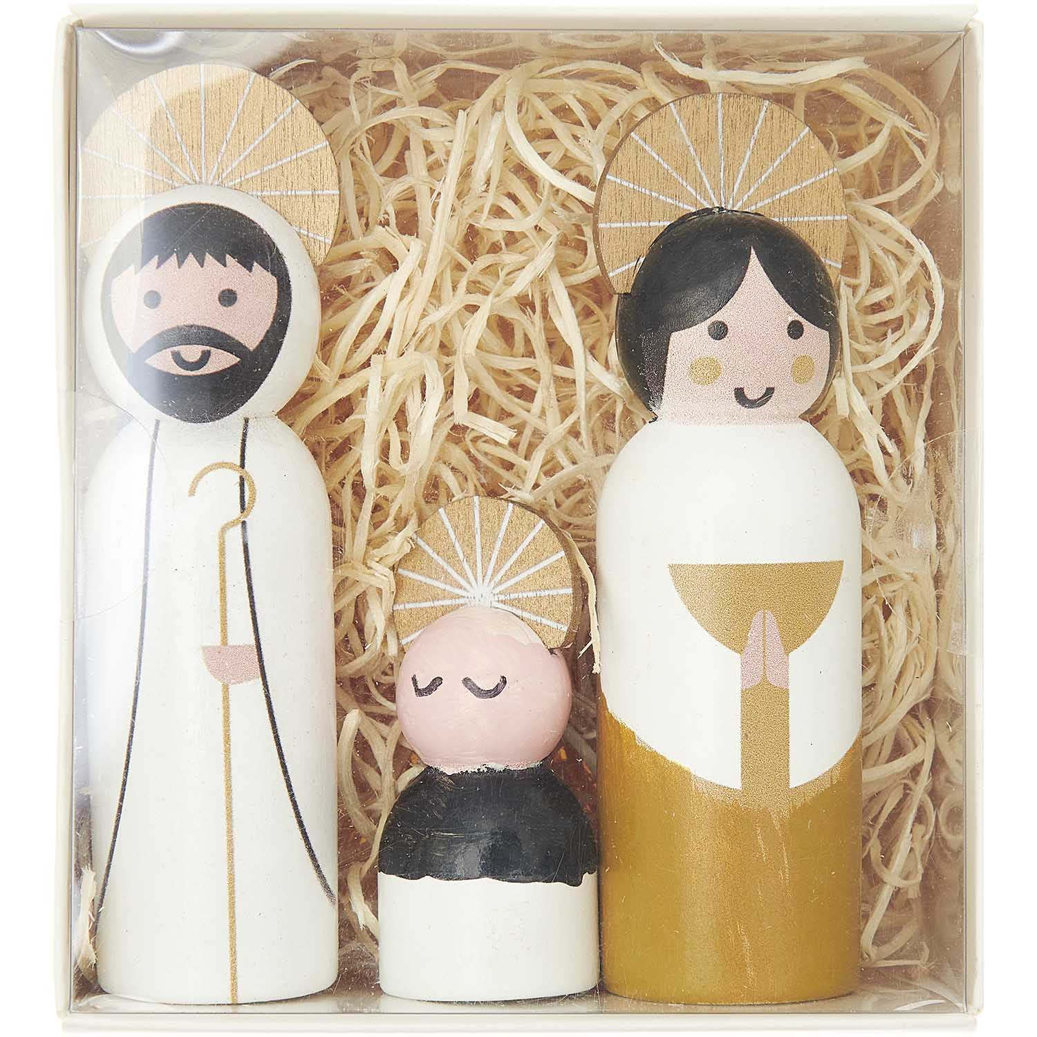 Voll-Holz Krippen-Figuren-Set, handbemalt, 3 teilig