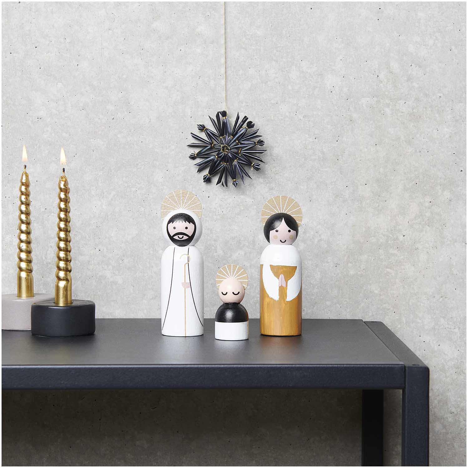 Voll-Holz Krippen-Figuren-Set, handbemalt, 3 teilig