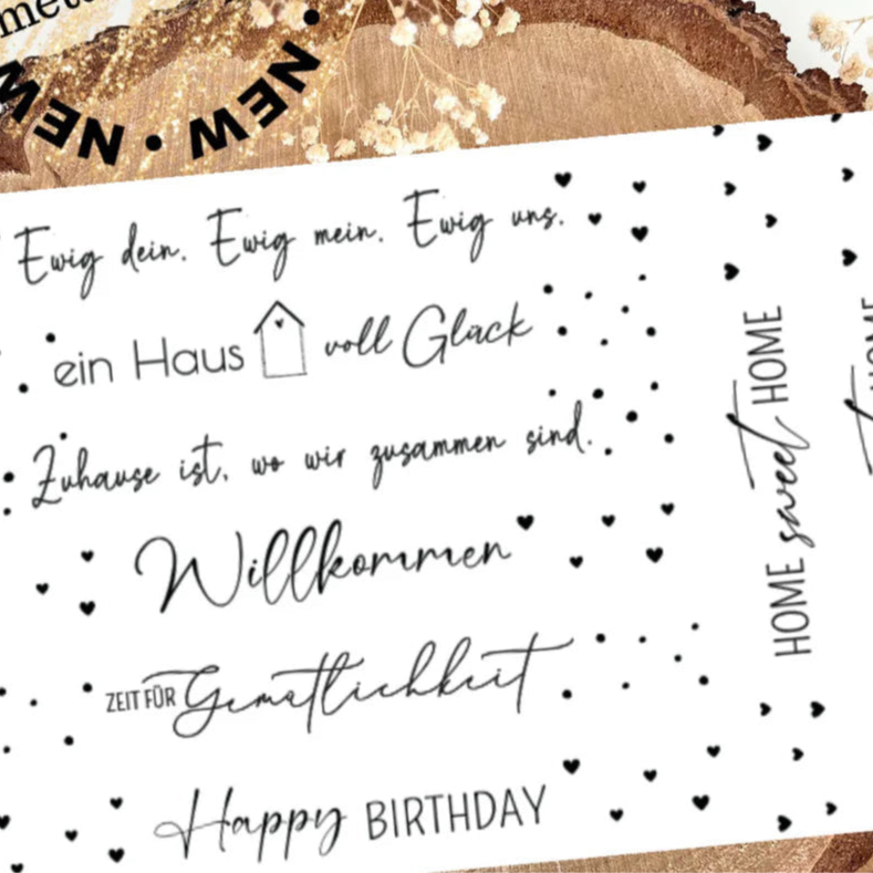 easy-sticks Easy-Sticks Rub on UV Sticker schwarz in einer kreativen Anordnung, die herzliche Botschaften und Ästhetik vereint zur einfachen Nutzung auf glatten Oberflächen.