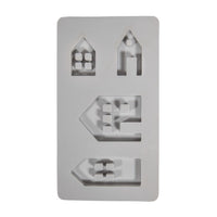 Silikon Gießform Lichthäuser von easy-sticks, die verschiedene Hausformen zeigt, ideal zum Gießen von Kerzen oder Seifen für kreative Bastelideen.