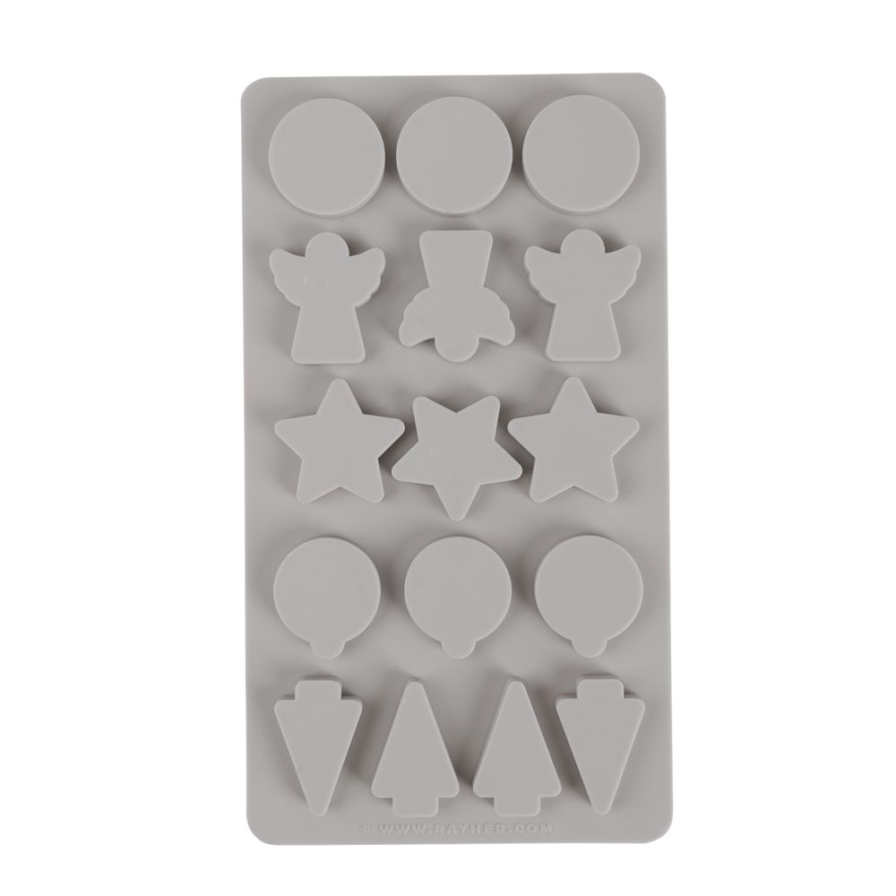 Silikon Gießform Mini-Dekoformen Xmas von easy-sticks, mit verschiedenen Festtagsmotiven wie Engel, Sterne, und Weihnachtsbäume, ideal für kreative Bastelprojekte.