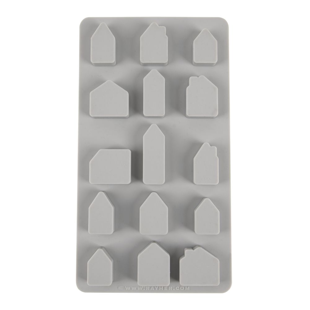 Silikon Gießform Mini Häuser von easy-sticks: Flexible Form mit 15 verschiedenen Hausdesigns für kreative DIY-Projekte.