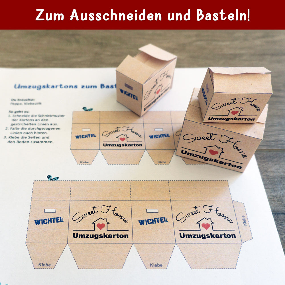 Wichtel Umzugskartons zum Ausdrucken und Basteln
