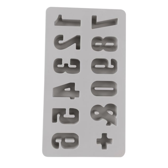 Silikon Gießform 0-9 von easy-sticks, zeigt die Formen von Zahlen und einem Pluszeichen für vielseitige Deco- und Bastelideen.