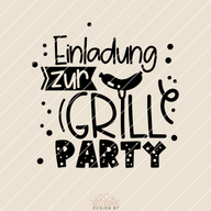 Kreative Einladung zur Grillparty von easy-sticks: Ein ansprechendes Design mit dem Text „Einladung zur Grill(e) Party“, ideal für individuelle Feierlichkeiten.