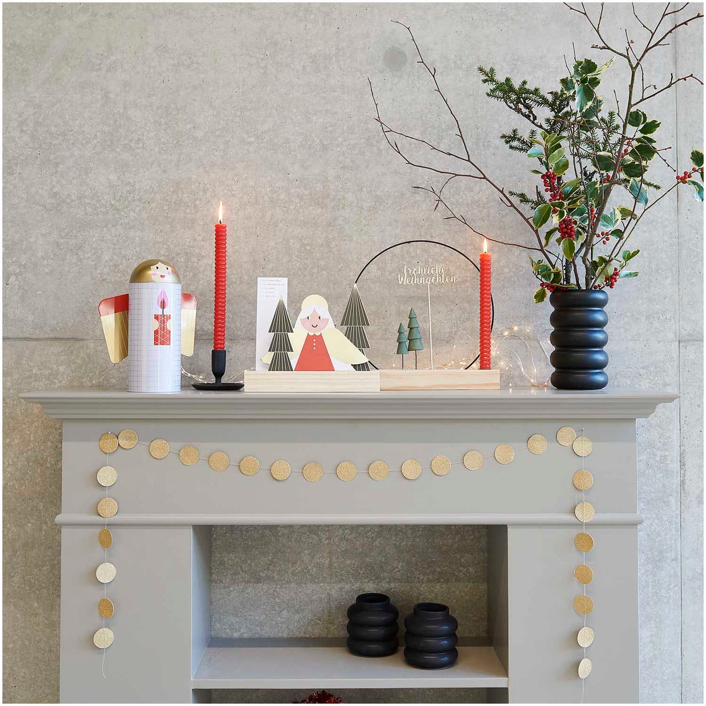 Engel Tannenbaum Postkartendeko-Set – 4 Premium Karten Mit Gold Foil-Veredelung, 350 g/m² Papier