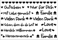 Easy-Sticks Rub Ons A5 in schwarz und weiß mit liebevollen Sprüchen und Symbolen, ideal für kreative DIY Projekte von easy-sticks.