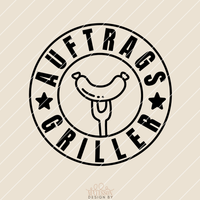 Grafik der Plotterdatei 'Auftragsgriller' mit einer Grillgabel und Wurst, entworfen von easy-sticks, ideal für kreative Anwendungen beim Grillen.