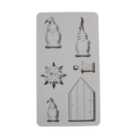 Nahaufnahme der Silikon Gießform Wichtel von easy-sticks, präsentiert die charmanten Formen wie Wichtel, Schneeflocke und Laterne.