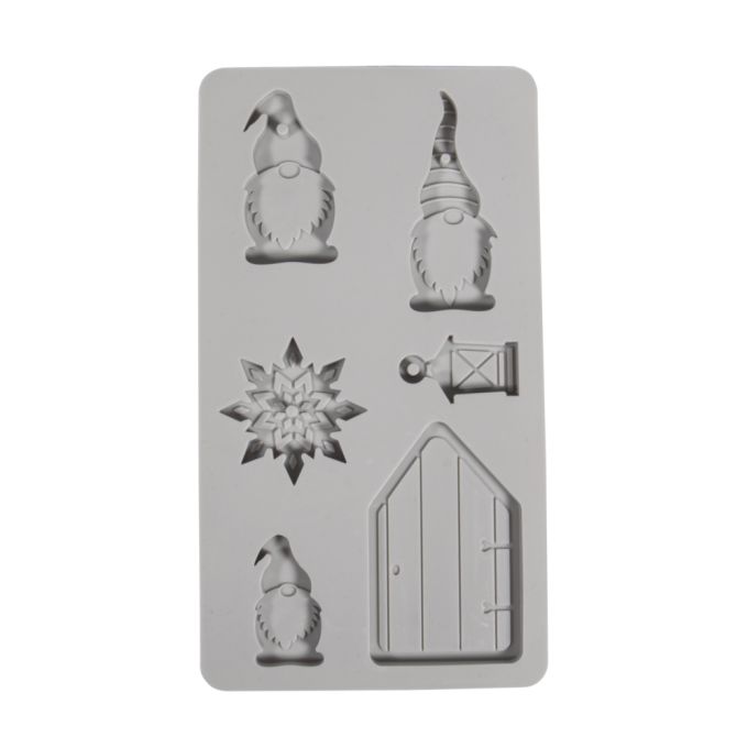 Nahaufnahme der Silikon Gießform Wichtel von easy-sticks, präsentiert die charmanten Formen wie Wichtel, Schneeflocke und Laterne.