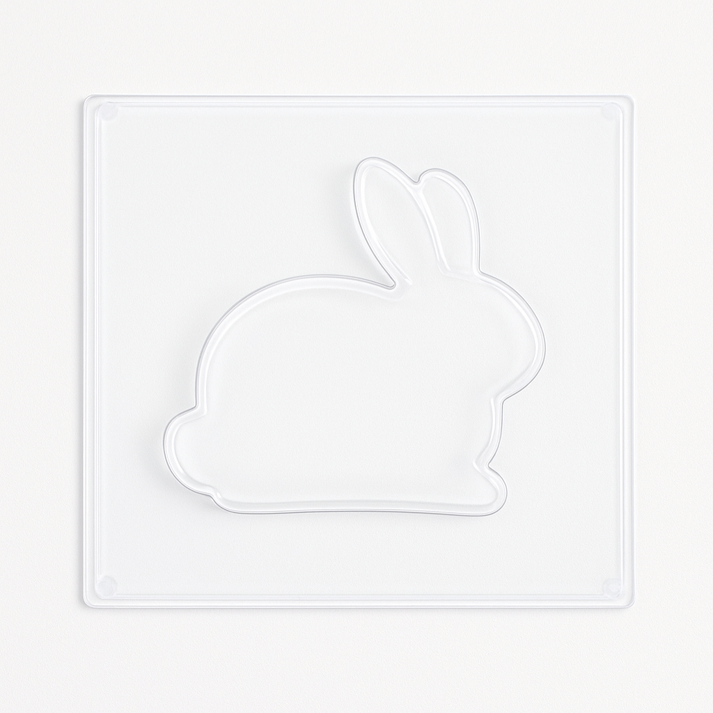 Klassische Gießform eines Hasen aus transparentem Material, perfekt für kreative Bastelarbeiten mit Easy-Sticks, Gießform - Hase.