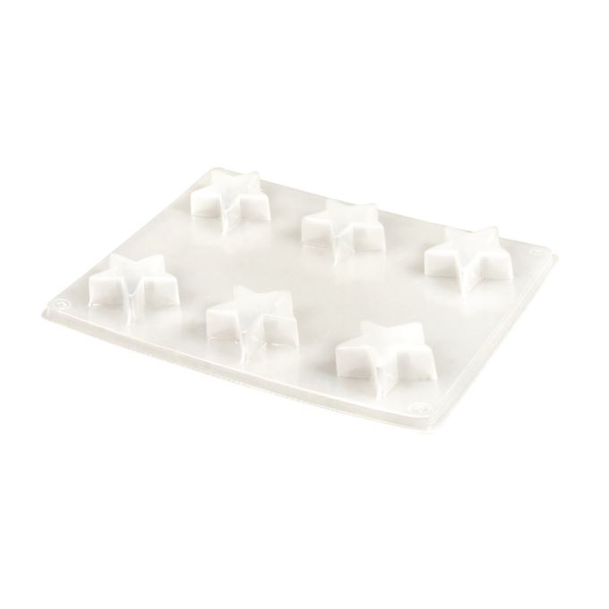 Eine transparente Gießform von easy-sticks, die 6 Sterne mit einem Durchmesser von 3,6 cm zeigt, ideal für kreative Projekte und zum Selbergießen.