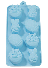 Bunte Silikonform von easy-sticks mit niedlichen Häschen und Ostereiern, ideal für kreative Backideen und Bastelprojekte zu Ostern.