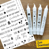 Schriftzüge für Kerzen von easy-sticks, ideal für persönliche Stabkerzen und Easy-Sticks, digitaler Download für kreative Anlässe.