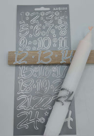 Silberne Adventszahlen Sticker von easy-sticks, präsentiert mit der Zahl 12, perfekt für eine elegante Weihnachtsdekoration und individuelle Adventskalender.