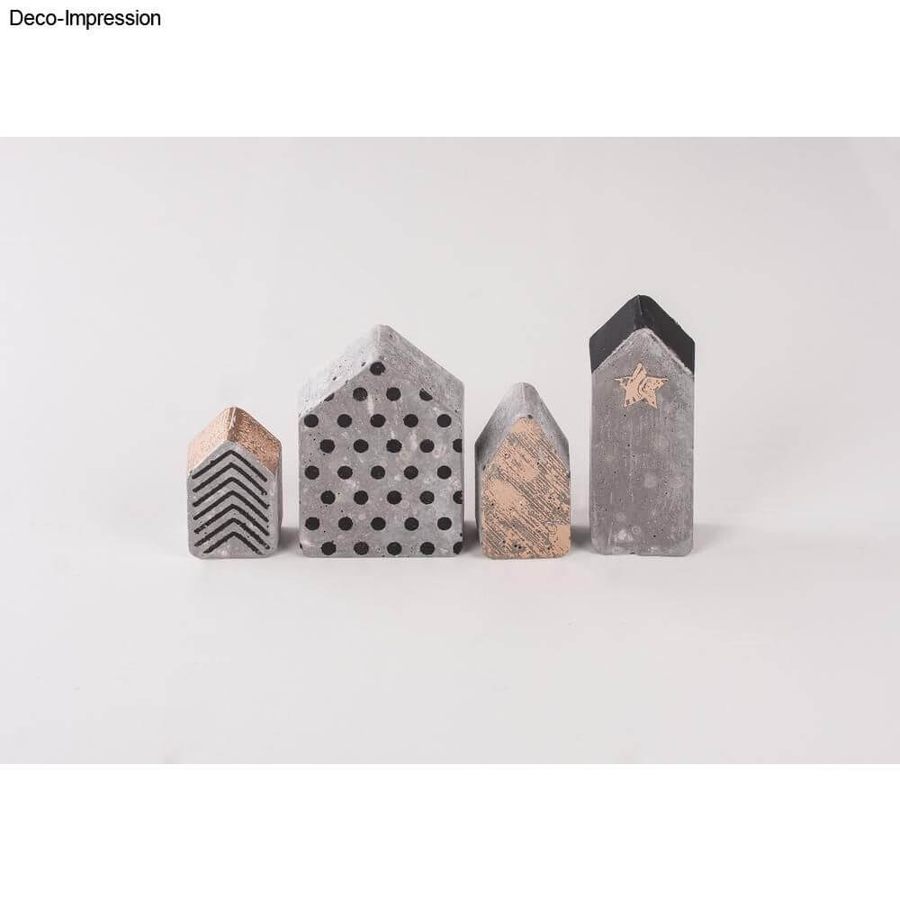 Dekorative graue Betonhäuser mit unterschiedlichen Texturen von easy-sticks, perfekt für Handwerksprojekte - Häuser Gießform - 4 Häuser.